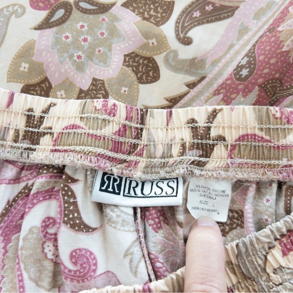 Vintage RUSS Paisley Floral Midi Skirt Size Large – Boho Neutral Rayon - Picture 7 of 7